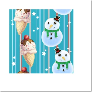 Snowman and Icecream Pattern Posters and Art